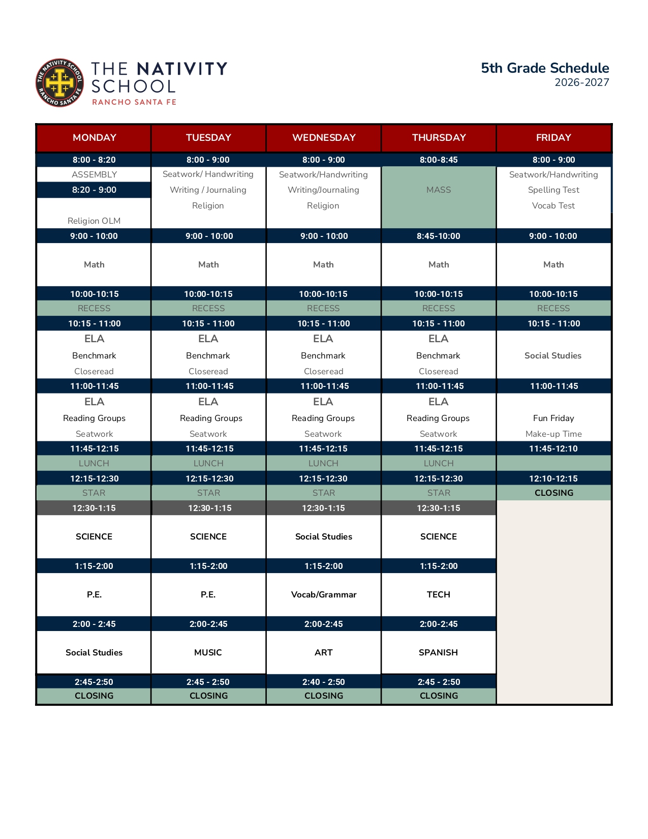 Grade 8 Schedule - MS Schedule-sm