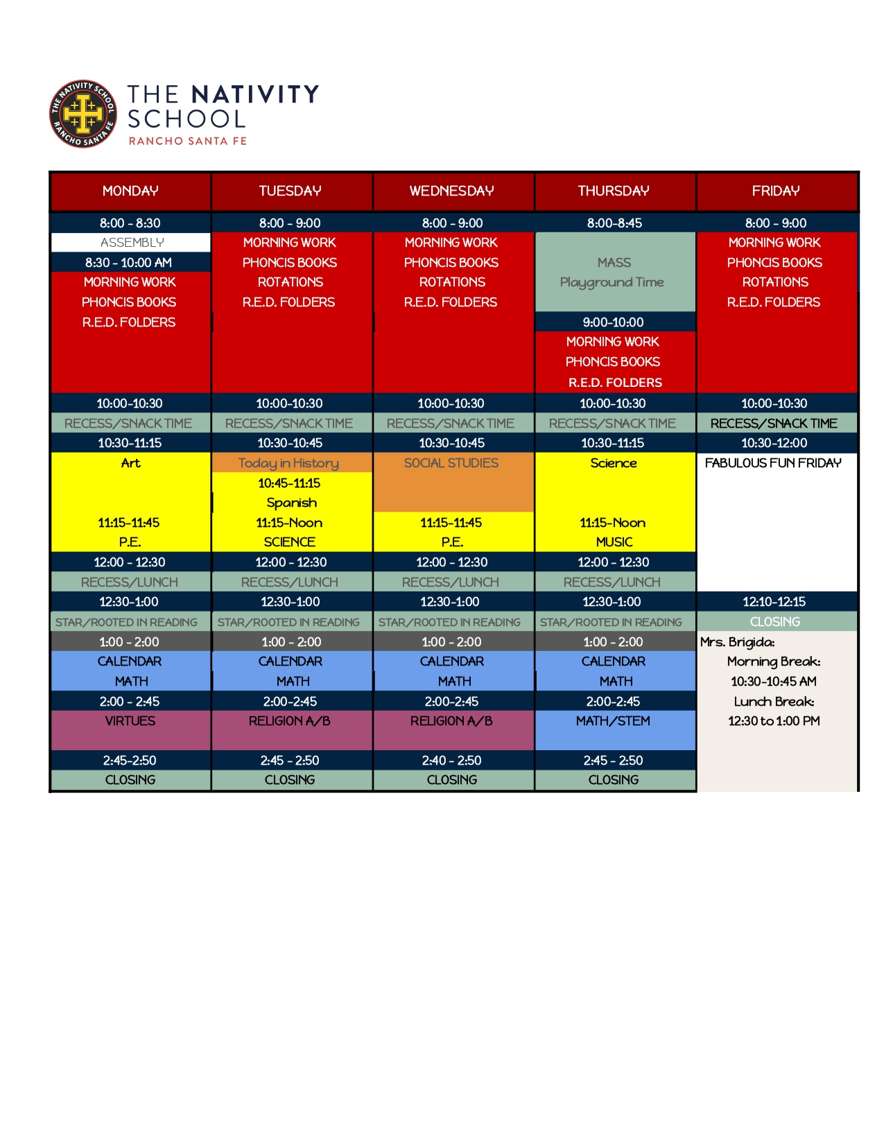 Grade 8 Schedule - MS Schedule-sm