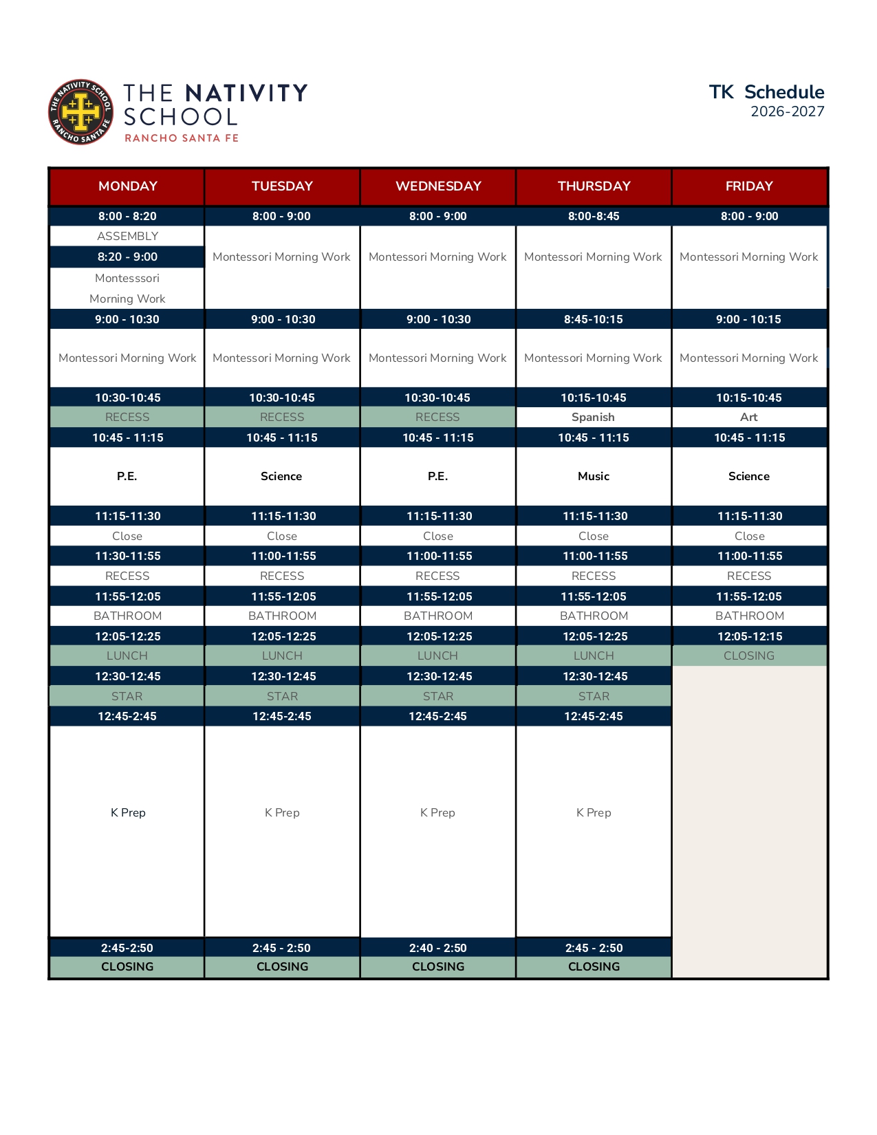 Grade 8 Schedule - MS Schedule-sm