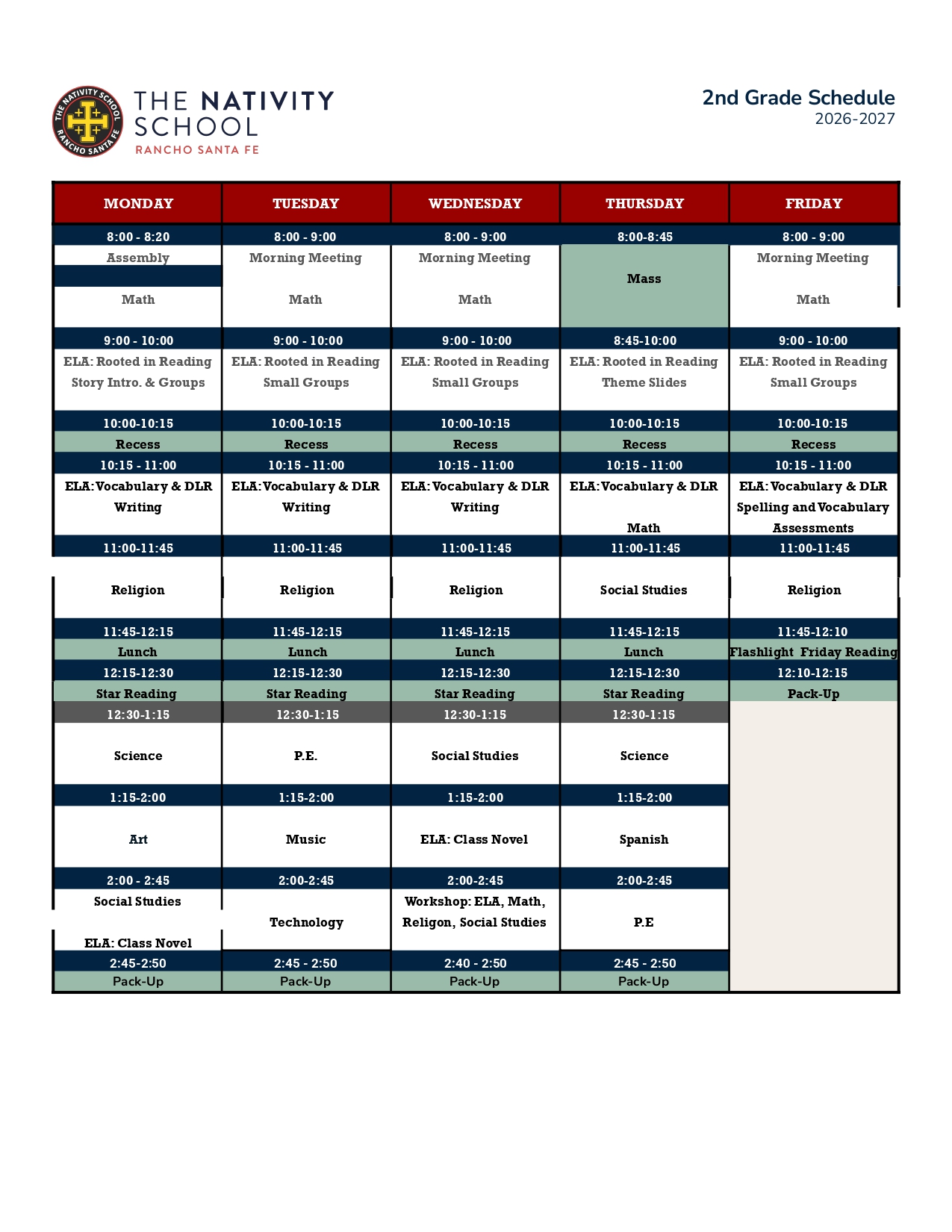 Grade 8 Schedule - MS Schedule-sm